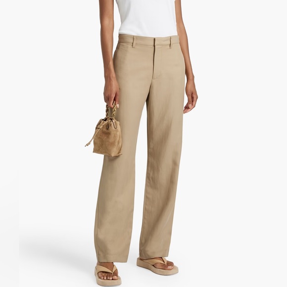 Enza Costa tan straight leg trousers in Clay